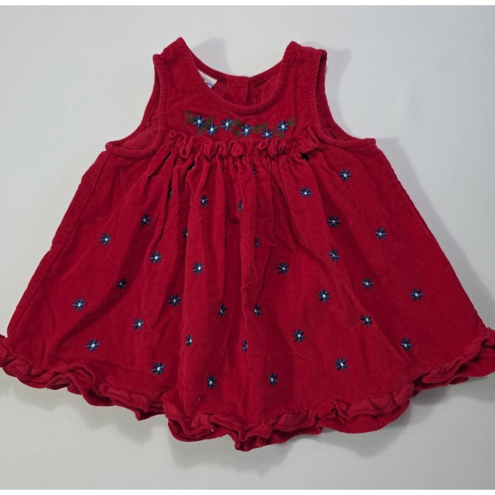 Vintage Alexis Baby Girls Red Corduroy Dress Floral Embroidered Size 12M